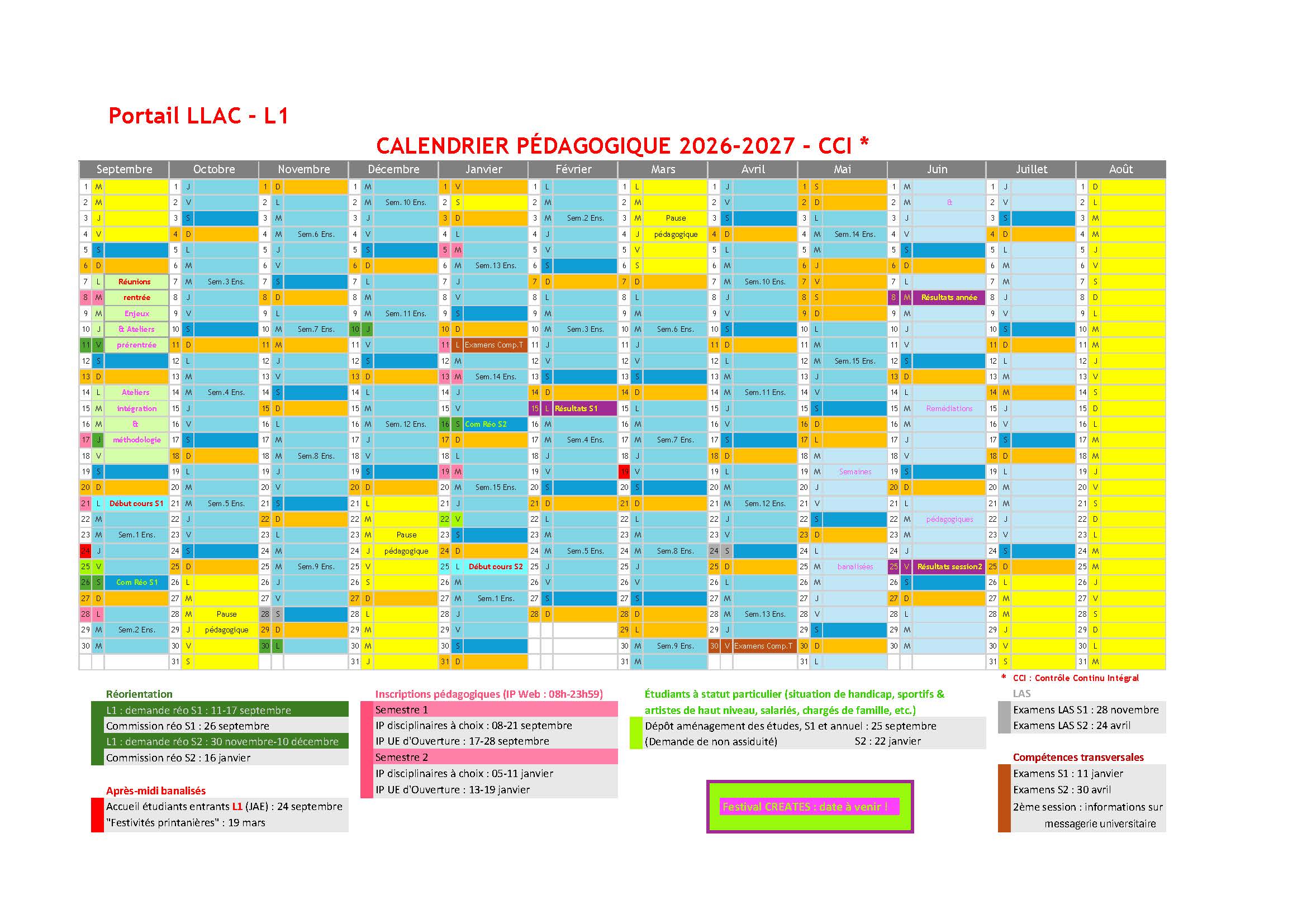 Calendrier L1 26-27