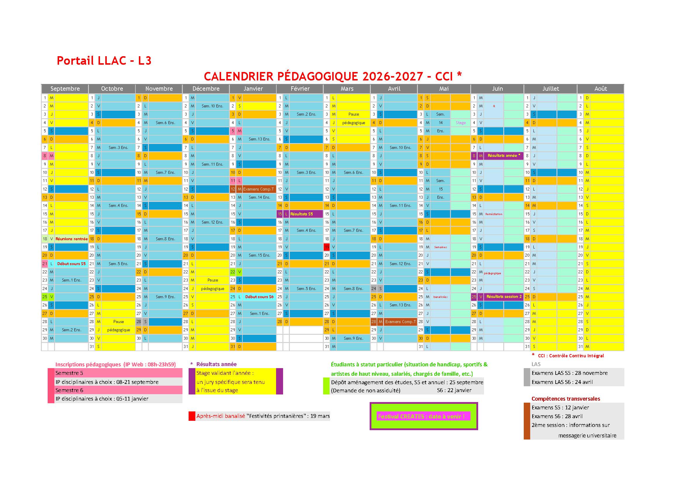 Calendrier L3 26-27